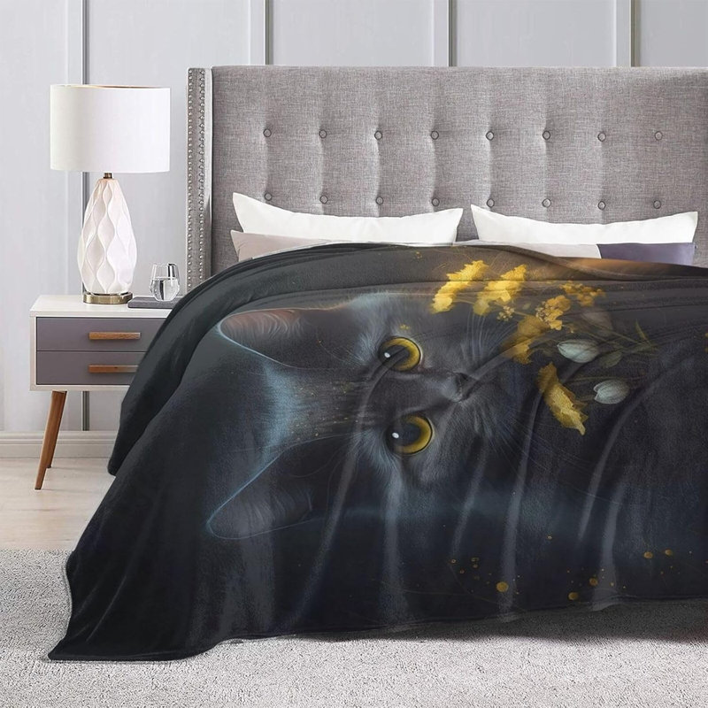 Jeté de chat noir pour adultes Fouilles légères, douillettes, douillettes, chaudes, douillettes, en flanelle, douillettes, pour chaise de canapé 30 po x 40 po