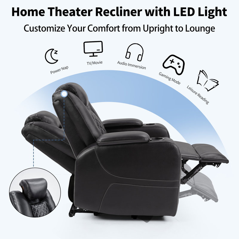 36.2" Wide Modern Upholstered Padded Arm Power Controlled Recliner Home Theatre Seating With Storage (Set of 10)