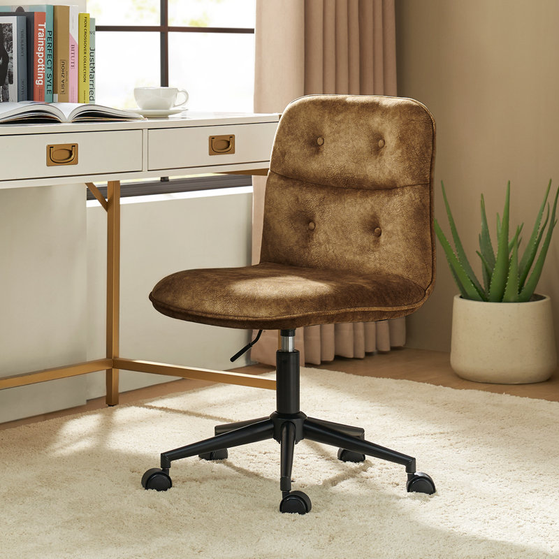 Chaise de travail pivotante rembourrée sans dossier Samar, Brun