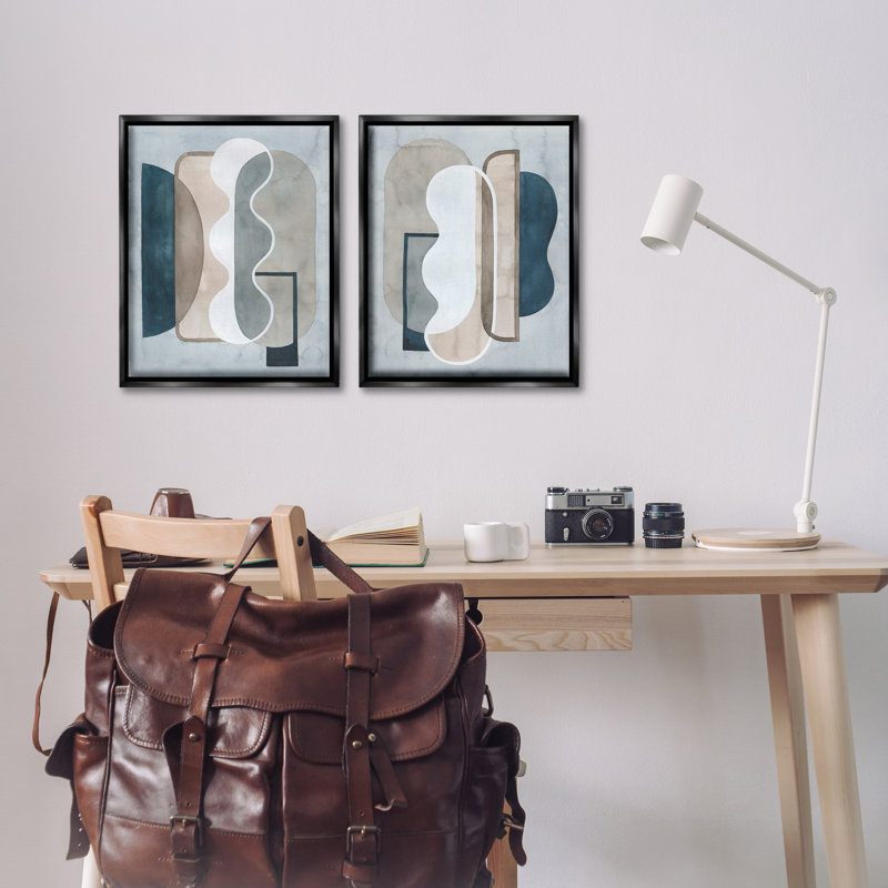  «Wavy Retro Contemporary», ensemble de 2 toiles flottantes encadrées par Grace Popp, H 21 po x l 17 po