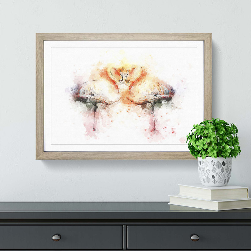 Pink Flamingo in Abstract - Framed Print, Oak, 50cm H x 76cm W x 2cm D