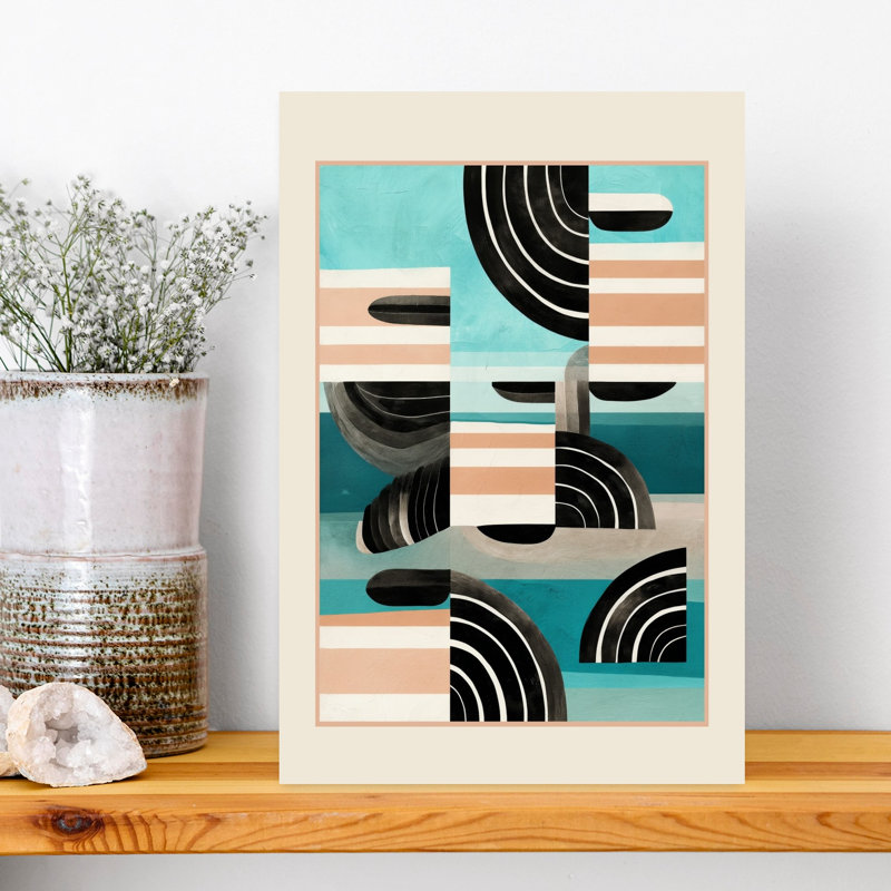 «Serene Geometric Seascape Abstract» audacieux, paysage côtier contemporain, art mural, H 18 po x l 12 po
