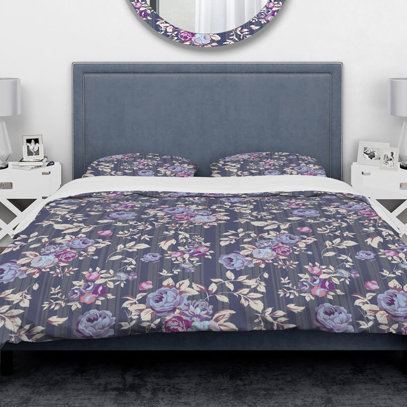 Ensemble de housse de couette Designart Roses, Housse de couette très grand + 2 taies décoratives