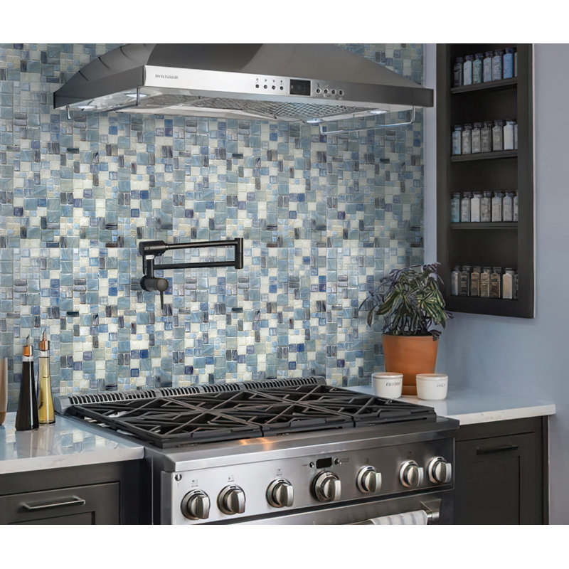 13" x 13" Straight Edge Glass Mosaic Wall & Floor Tile, Blue