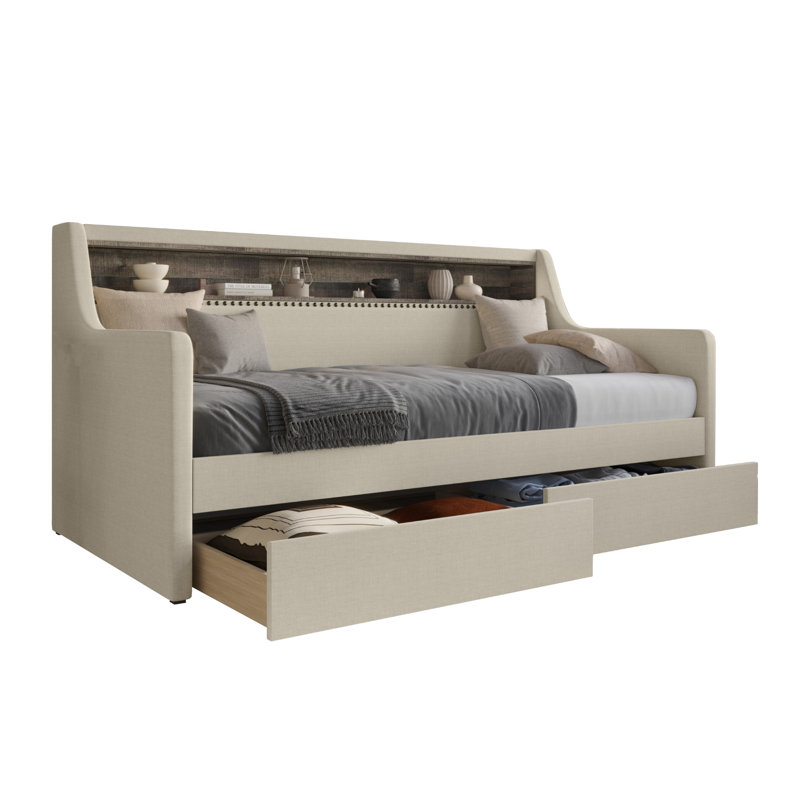 Lit de jour avec rangement Amylah, Beige