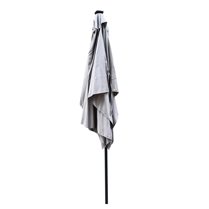 Parasol rectangulaire rectangulaire 10 pi x 6,5 pi Auvent avec 40 et plus Upf. 26 lumières DEL durables. Manivelle et bouton-poussoir. Poteau en acier noir. Convient à la piscine. Parasol moyen gris 10 pi x 6,5 pi. Fade