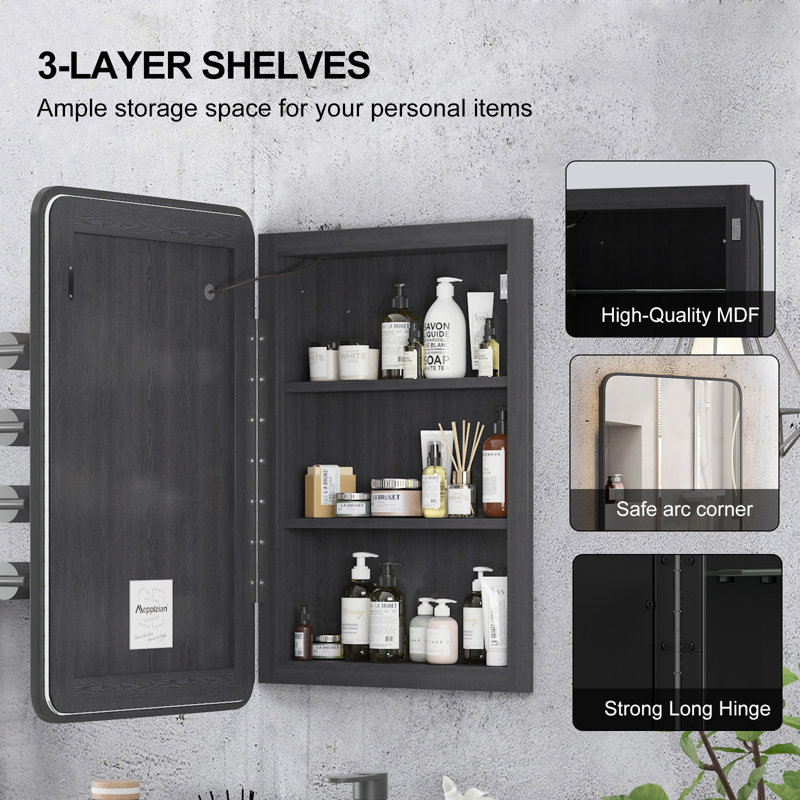 Armoire à pharmacie avec miroir et 3 tablettes fixes Leonne W H, 30" H x 20" W x 4.5" D