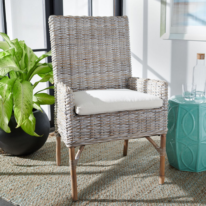 Chaise d'appoint en rotin avec coussin Millbourne, Gris blanc délavé