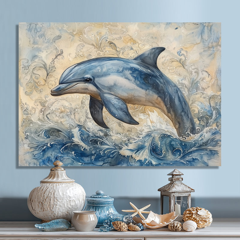 «Dolphin Majestic Oceanic Environment II - Animals», art mural en métal, impression de dauphin, H 16 po x l 32 po