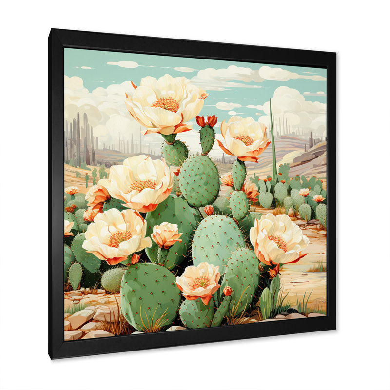 Cactus vert corail, désert, pointillisme IV - art mural grand cactus, H 30 po x l 30 po x P 1 po, Cadre simple noir