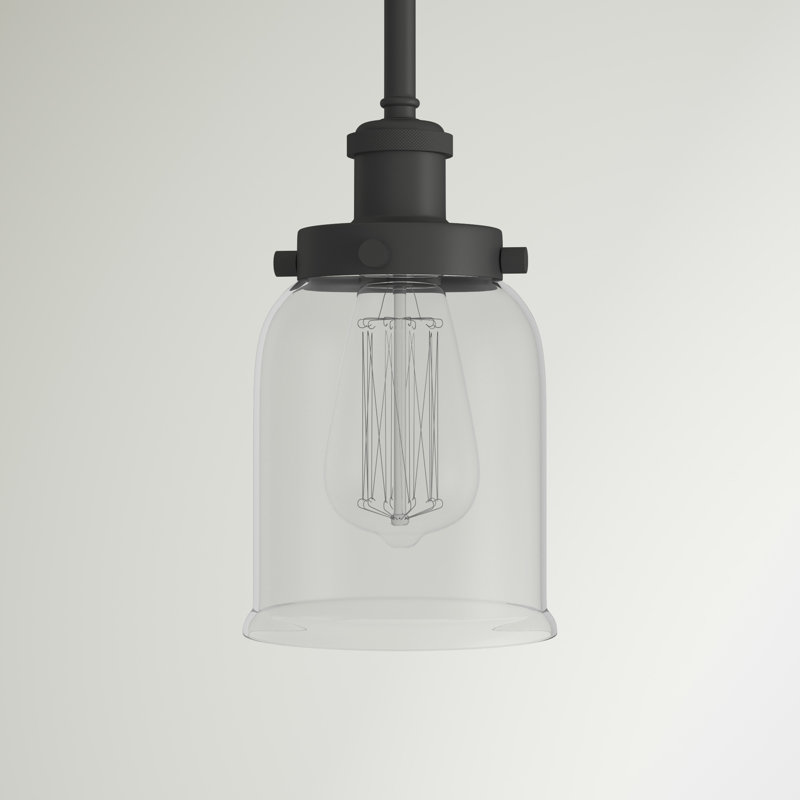 Ballston Urban Bell - 1 Light 5" Stem Hung Mini Pendant, Matte Black, No Bulb Included, Clear