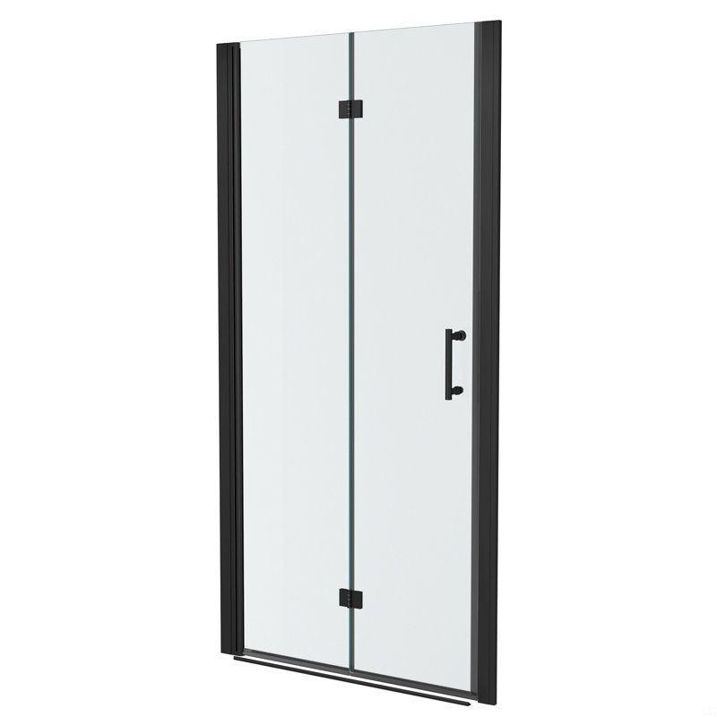 36"W X 72"H Fold Frameless Shower Door With Tempered Glass, Matte Black