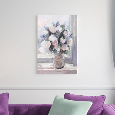 Reproduction d’art sur toile tendue florale sur rebord rose et bleu