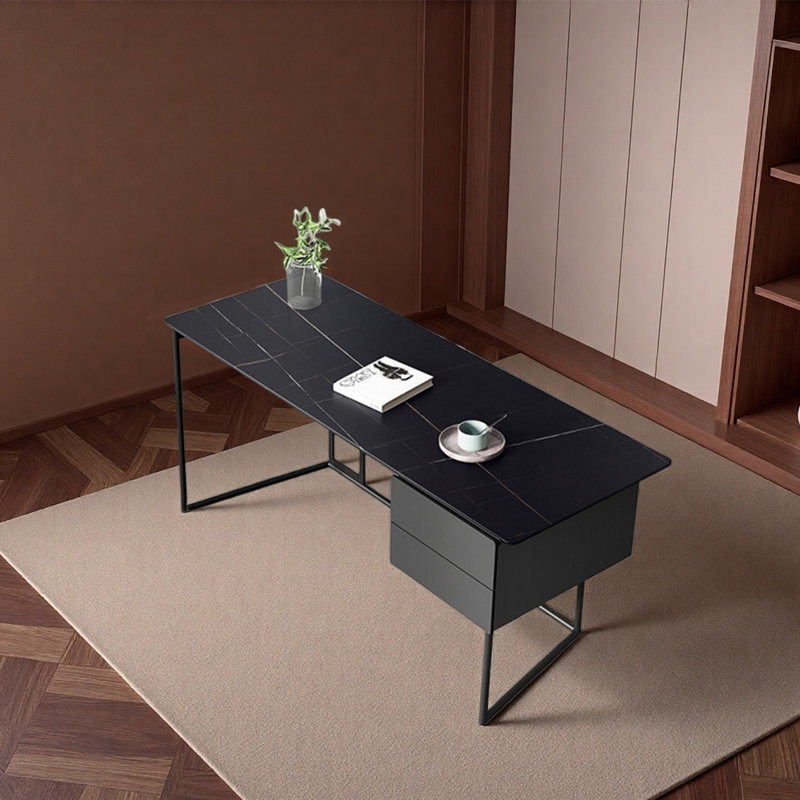 Bureau en pierre frittée de qualité supérieure, Noir, H 29,53 po x l 55,12 po x P 23,62 po