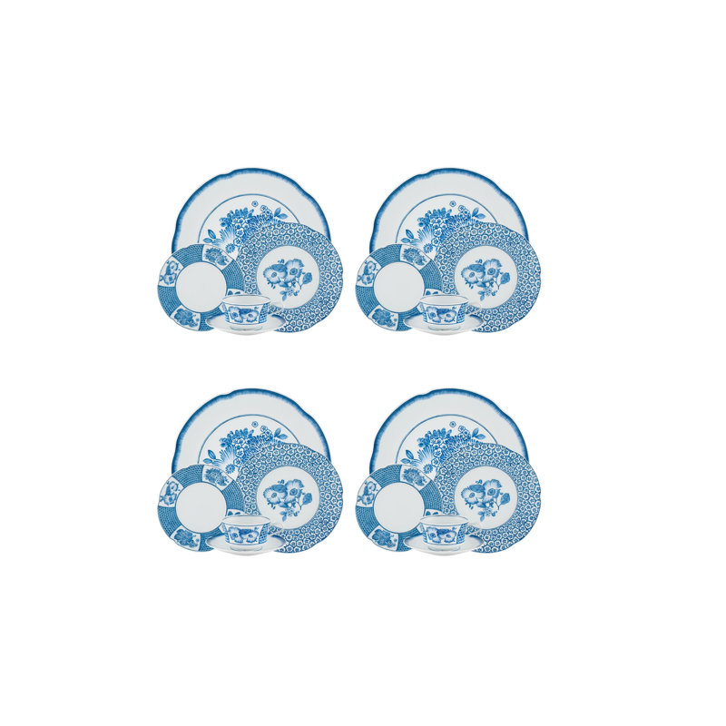 Coralina Blue Porcelain Dinnerware Set - Service for 4