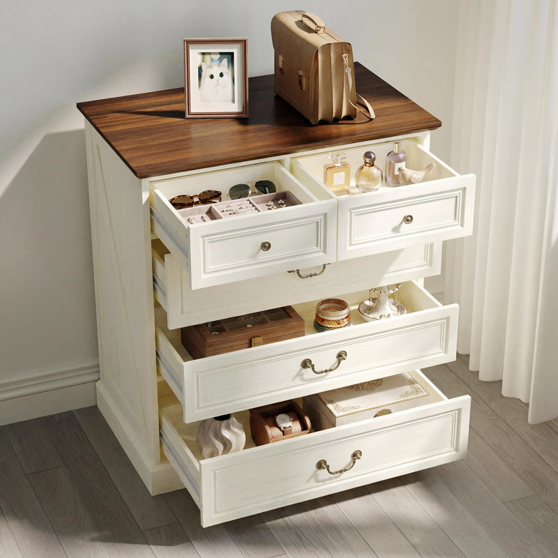 5 Drawers Rustic Accent Chest Cabinet, Brown/White
