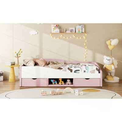 Full Size Upholstered  Daybed Frame with 2 Storage Drawers, Pink