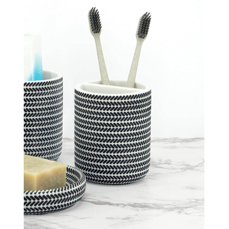 Bathroom Accessory Set, Black/White