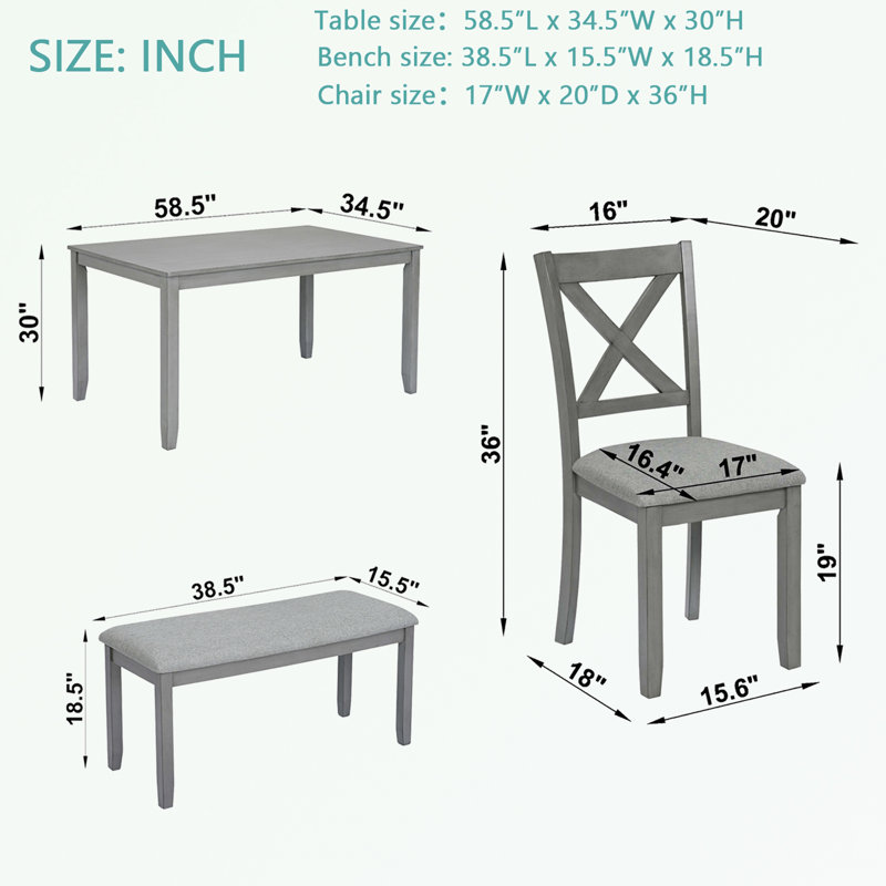 Mykail 6 - Person Four Leg Dining Set, Gray