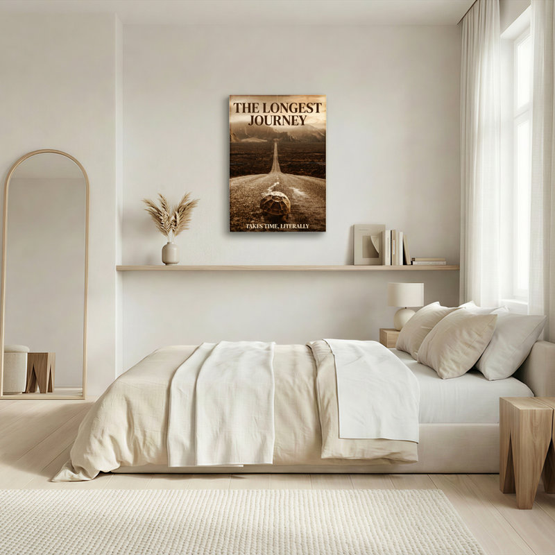 Ensemble d'une toile tendue « Le plus long voyage : la route de la tortue »., H 30 po x l 20 po