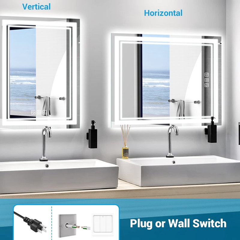 Miroir de salle de bain 40 po x 24 po, reflet pleine hauteur 5 mm, 5 minutes, 3 couleurs à intensité variable, Cri90 +, fonction mémoire, miroir mural avant et rétroéclairé avec rétro-éclairage, Hd, réglable, fonction