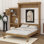 Grand lit escamotable mural avec plusieurs tablettes de rangement convertibles, cadre de lit plateforme pliable en bois avec décoration à persiennes