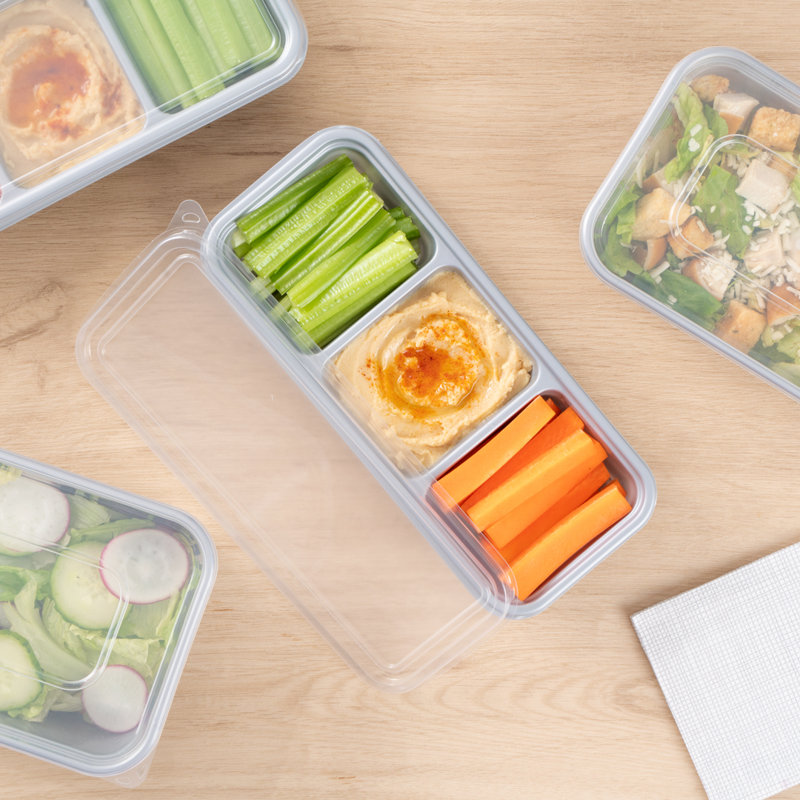 Restaurantware-Futura 20 Ounce Meal Prep Containers With Lids, 100 Microwavable To Go Containers - 3 Compartments, Disposable, Silver Plastic Food Containers With Lids, For Take Out or Lunches