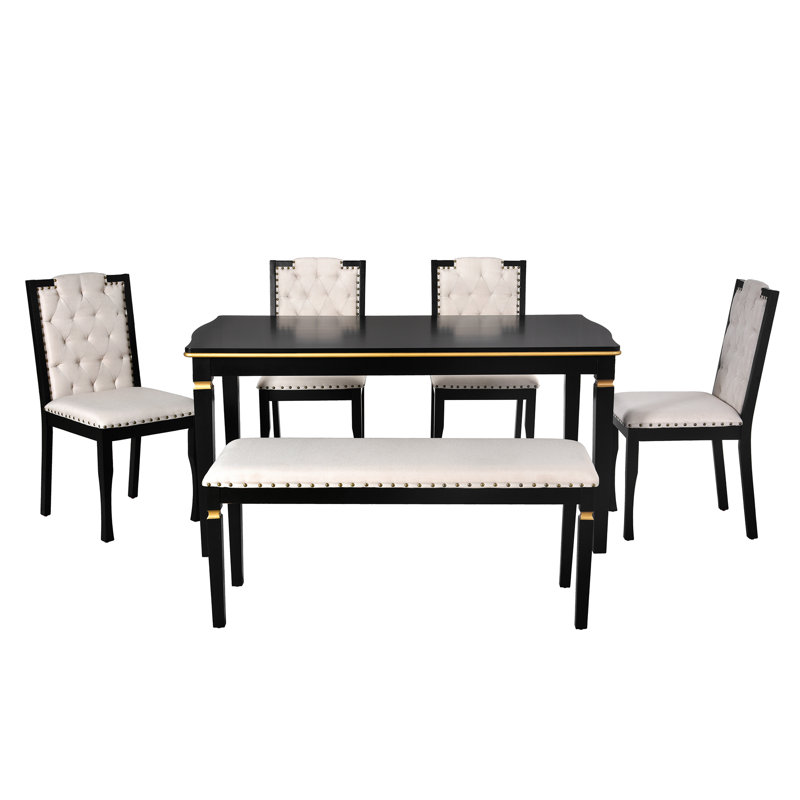 Ensemble de salle à manger six pièces pour la cuisine, comprenant une table rectangulaire, 4 chaises et 1 tabouret, Noir
