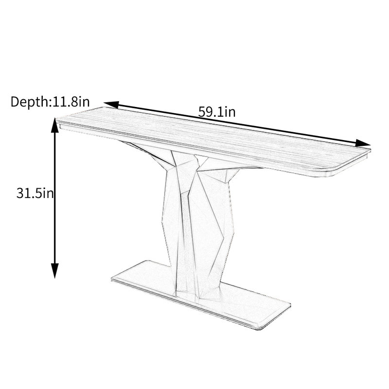 Modern Minimalist Walnut Console Table, 31.5" H x 59.1" W x 11.8" D, Gray