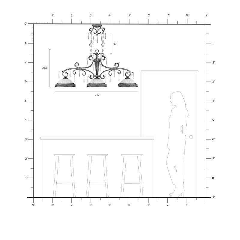 Perot 3 - Light Vintage Gold Leaf Kitchen Island Pendant