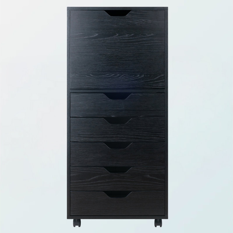 Holthaus Black Finish 5-Drawer Storage Mobile Cabinet With Wheels, 41.23'' H X 19.03'' W X 15.79'' D, Black