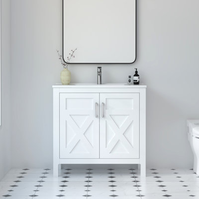 Anvay 36 in. Single Sink Freestanding Bath Vanity in Matte White with White Ceramic Top