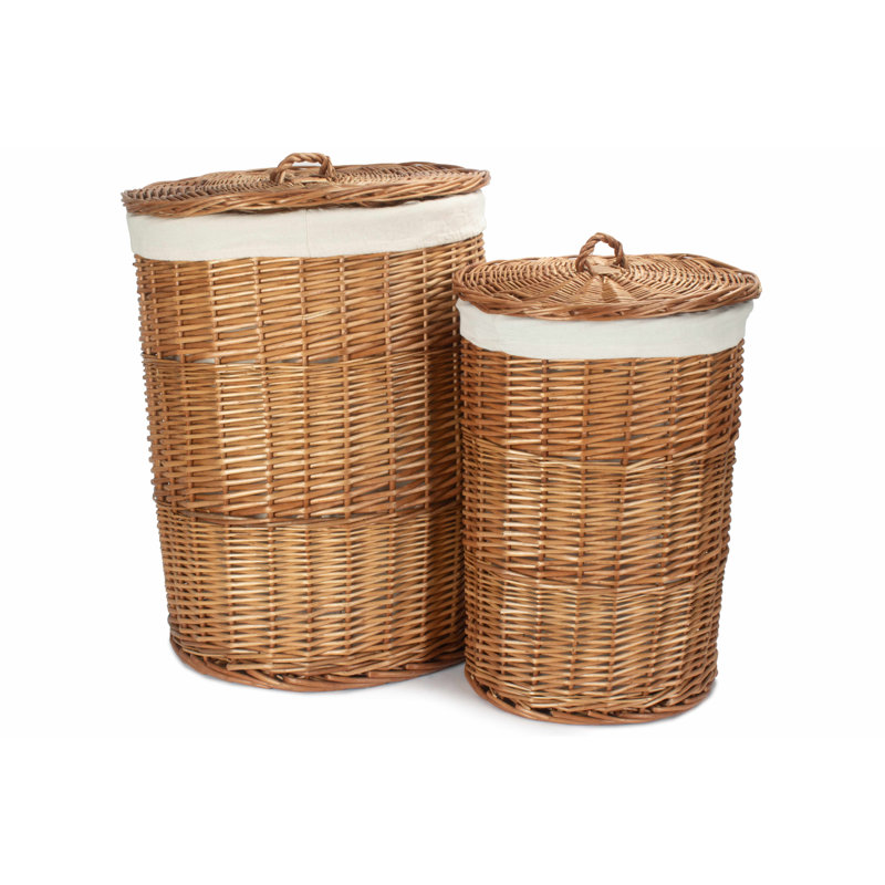 Wicker 2 Piece Lined Laundry Basket Set, Light Steamed