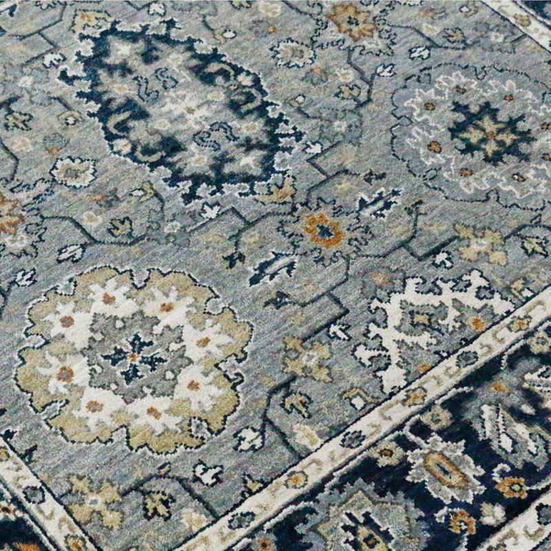 Gray and Blue Hand-Knotted Wool 2' x 3' Area Rug