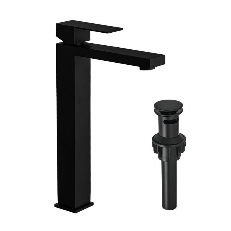 Modern Single Hole Waterfall Bathroom Faucet with Pop-Up Drain, Ideal for Home and Commercial Use., Black