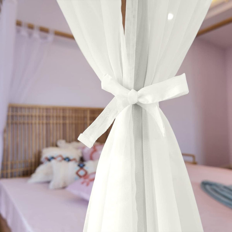 Sheer Canopy Bed Curtains 4 Corner Bed Drapes Ivory
