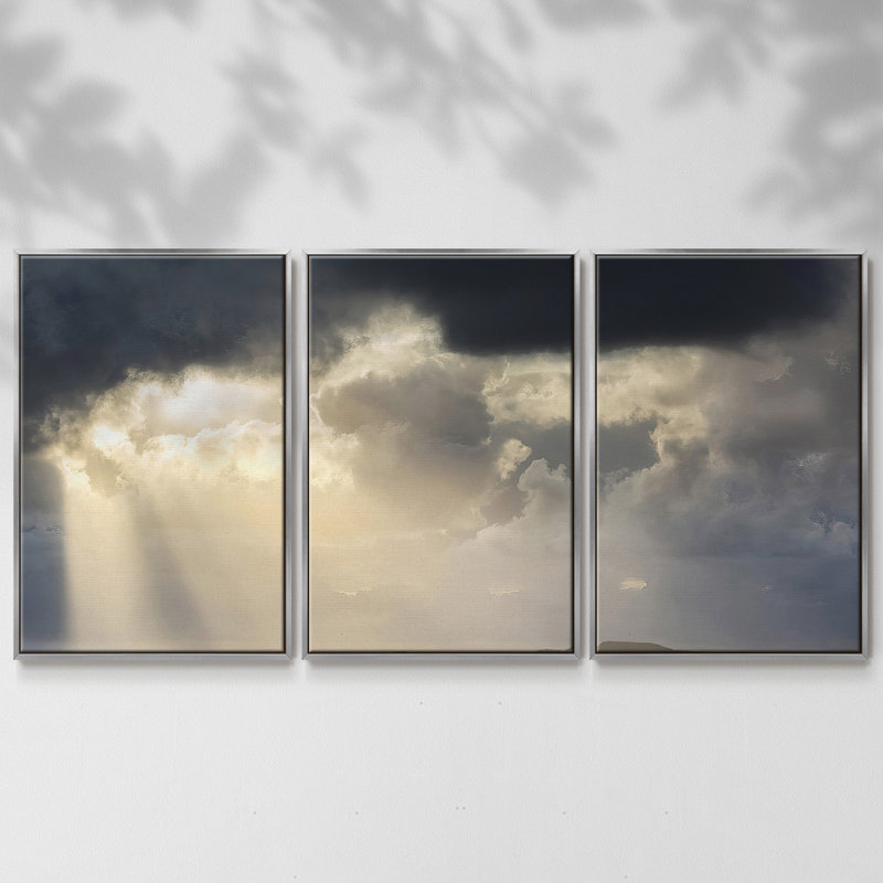 Rays of Light - 3 pièces, reproduction encadrée sur toile, H 36 po x l 75 po x P 2 po, Argent