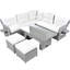 Mobilier d'extérieur beige avec tables mobiles et chaises inclinables