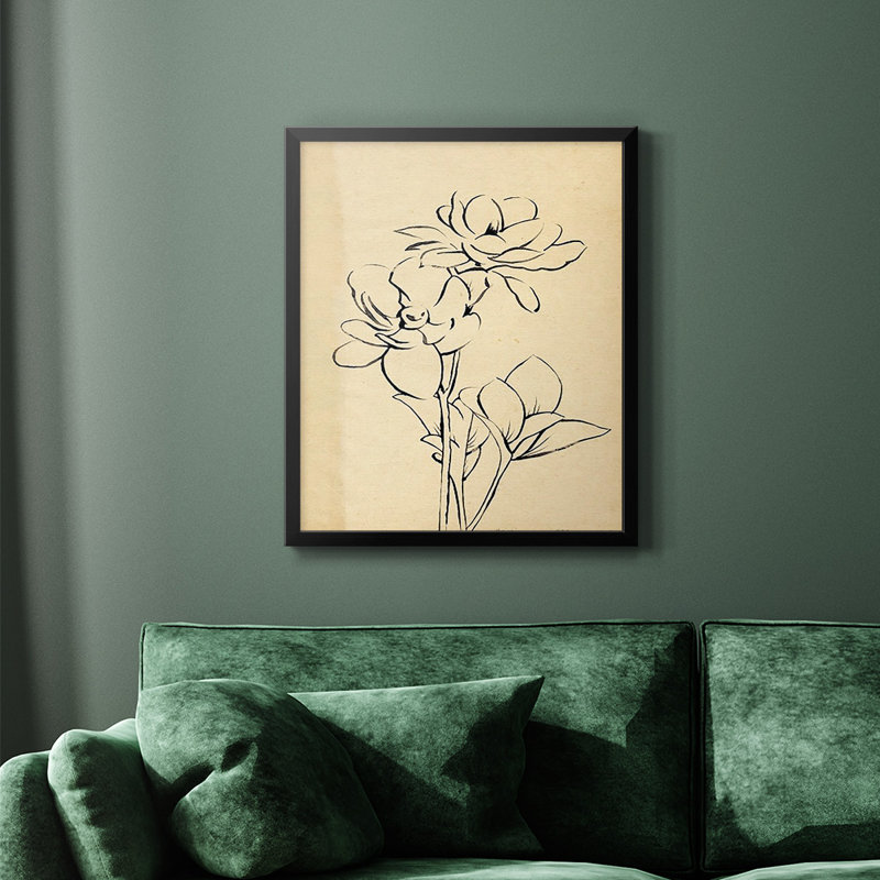 Magnolia croquis II, toile encadrée de qualité supérieure - prête à être accrochée, Noir, H 24 po x l 20 po