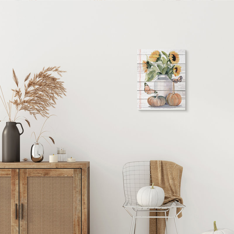 Papillon monarque orange tournesol d'automne, Toile tendue, H 20 po x l 16 po