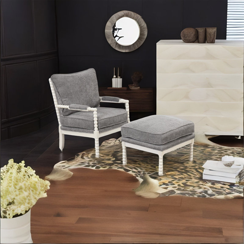 Fauteuil rembourré, Velours gris, Blanc