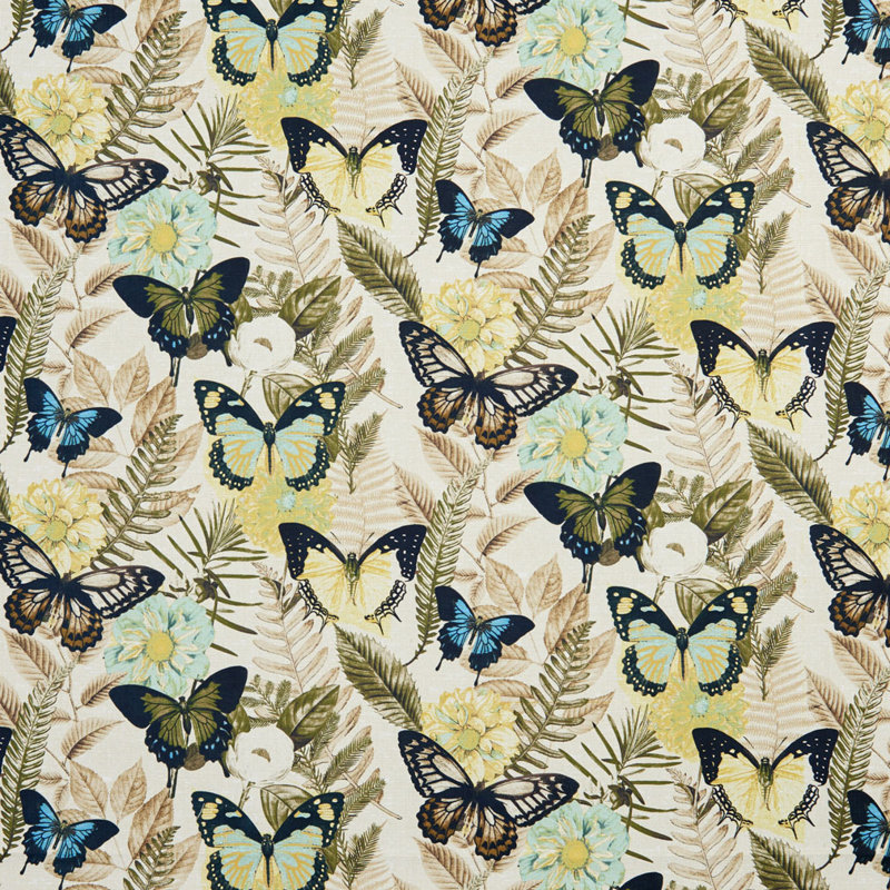 Tissu d’impression papillons, Vert / Bleu