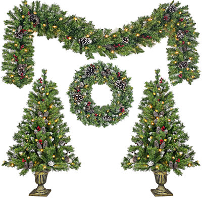 Pre-lit Xmas Tree Artificial Christmas 4-Piece Set
