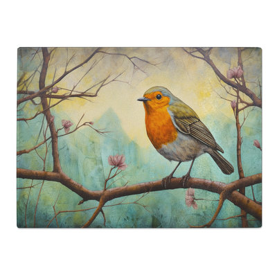 Robin Bird Colour Field  Glass Chopping Board