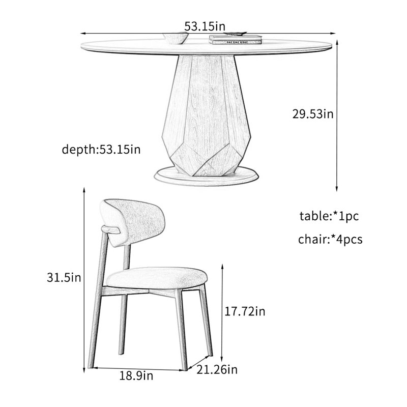 Modern Practical Rock Plate Dining Table Sets., 29.53"H x 53.15"L x 53.15"W