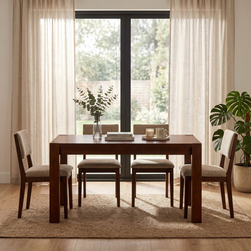 Ntc Block 55 Inch Modern Farmhouse Dining Table, Rectangular Dinner Table For Dining Room, Living Room Furniture, Effortless Assembly, Dark Walnut