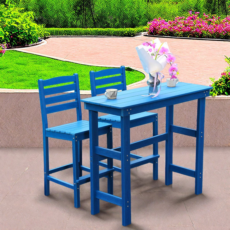 Table de patio en PEHD durable, bleu marine, style bar/salle à manger d'extérieur moderne pour jardins