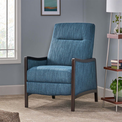 Mid-Century Modern Fabric Recliner Chair with Thicker Seat Cushion and Wooden Legs for Ultimate Comfort and Style in Living Room or Bedroom