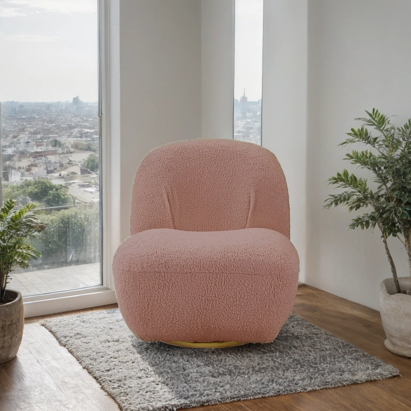 Fauteuil d'appoint pivotant en sherpa Teddy, Ourson rose