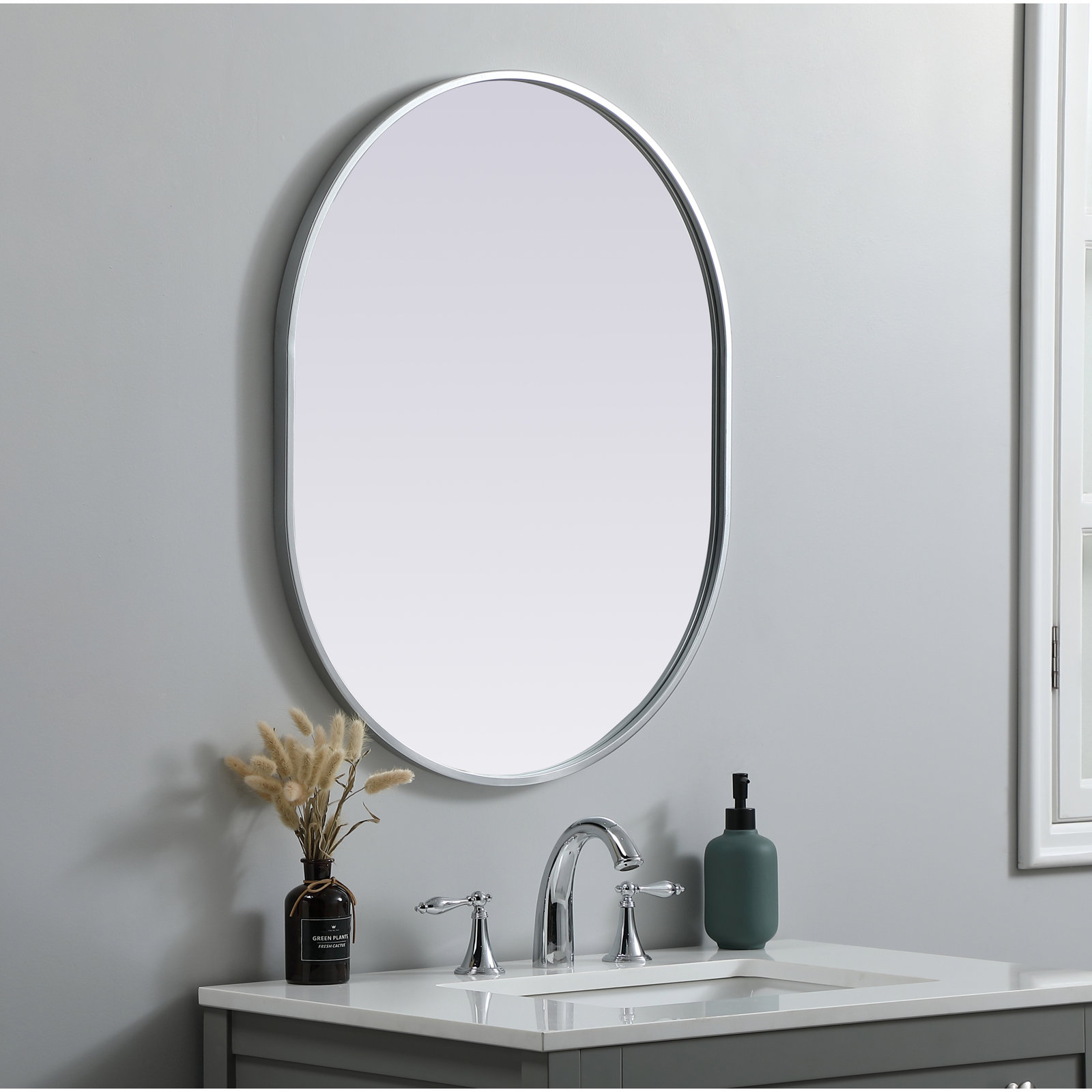 Sabine Metal Pill Wall Mirror, Silver, 30" x 24"